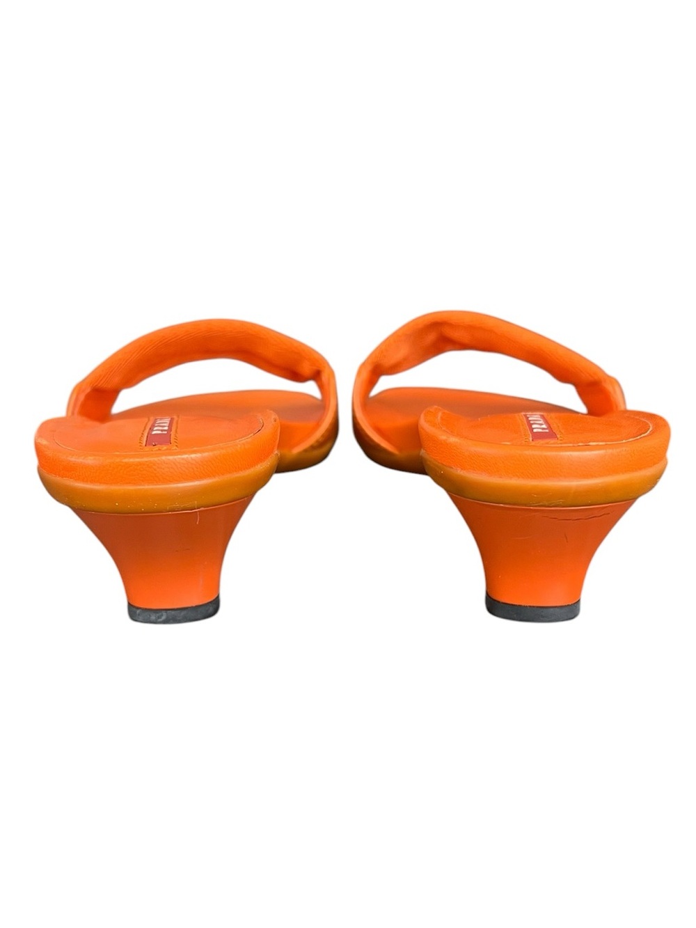 Prada Sport Vintage Women’s Nylon Logo Orange Kitten Heel Sandal Slides Heels 38 - Picture 10 of 13